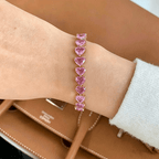 Romantic Heart Shape Yellow Gold Pink Sapphire Tennis Bracelet For Women