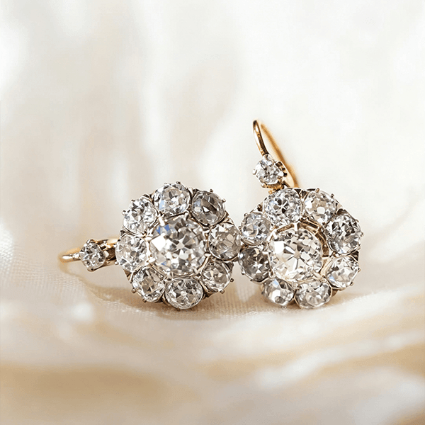 Antique Two Tone Round Cut White Sapphire Drop Earrings For Women