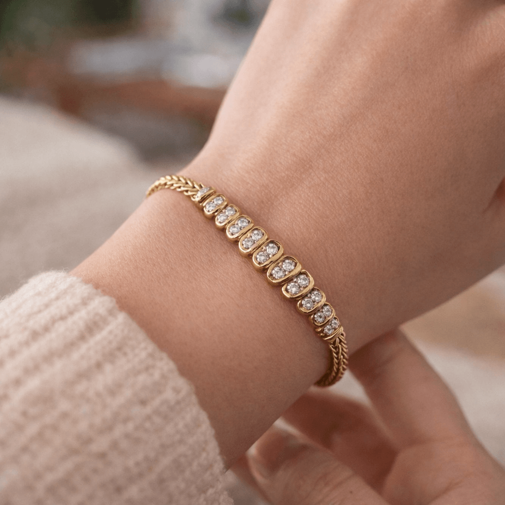 Art Deco Golden Round Cut White Sapphire Bracelet For Women