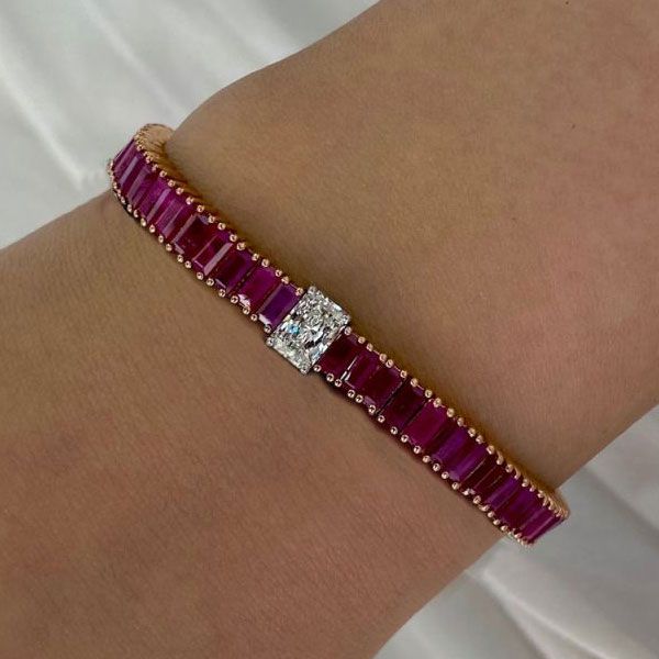 Two Tone Radiant Cut Ruby Sapphire Tennis Bracelet For Women Belovegrace