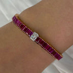 Two Tone Radiant Cut Ruby Sapphire Tennis Bracelet For Women Belovegrace