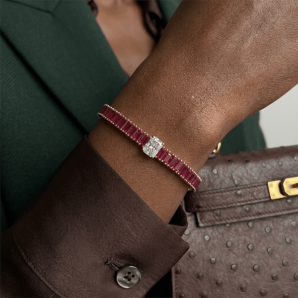 Luxury Ruby Sapphire Baguette Cut Tennis Bracelet For Women
