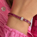 Two Tone Radiant Cut Ruby Sapphire Tennis Bracelet For Women Belovegrace