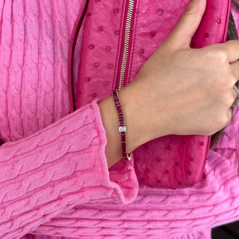 Two Tone Radiant Cut Ruby Sapphire Tennis Bracelet For Women Belovegrace