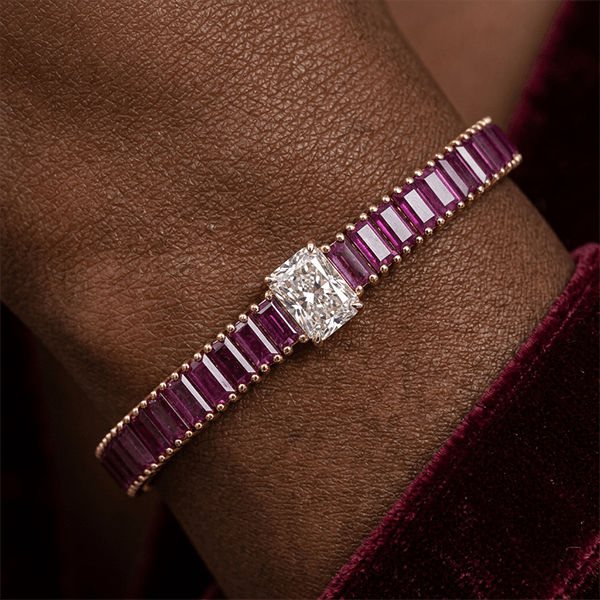Luxury Ruby Sapphire Baguette Cut Tennis Bracelet For Women