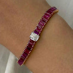 Two Tone Radiant Cut Ruby Sapphire Tennis Bracelet For Women Belovegrace
