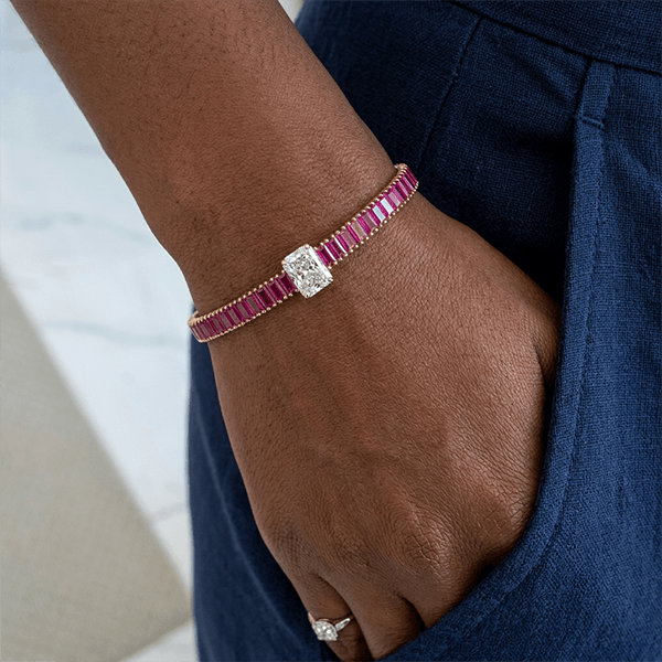 Luxury Ruby Sapphire Baguette Cut Tennis Bracelet For Women
