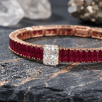 Luxury Ruby Sapphire Baguette Cut Tennis Bracelet For Women