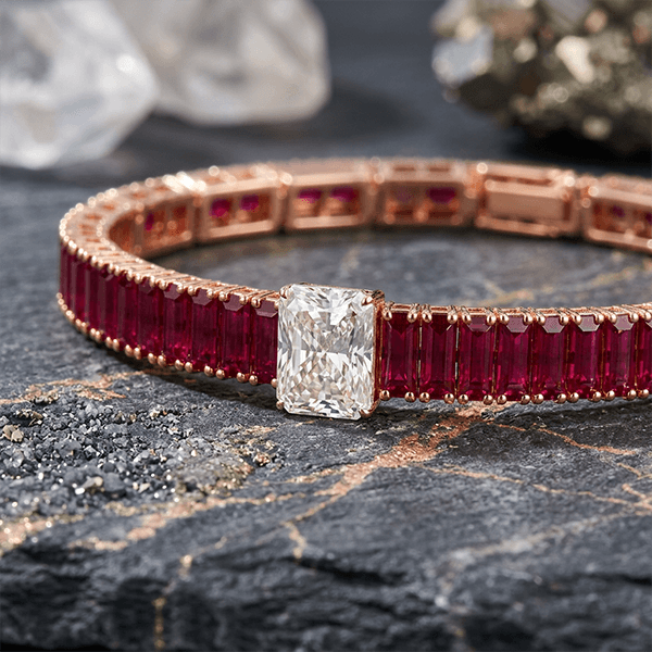 Luxury Ruby Sapphire Baguette Cut Tennis Bracelet For Women