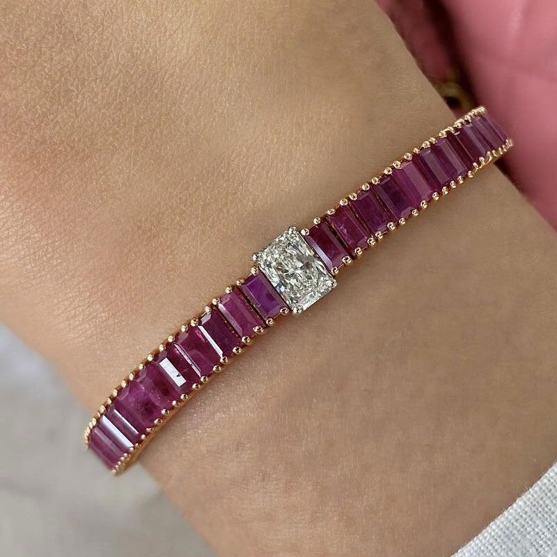 Two Tone Radiant Cut Ruby Sapphire Tennis Bracelet For Women Belovegrace