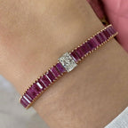 Two Tone Radiant Cut Ruby Sapphire Tennis Bracelet For Women Belovegrace