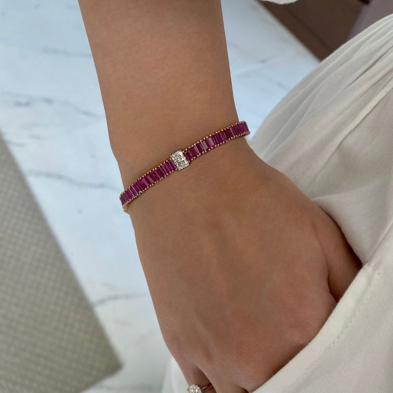 Two Tone Radiant Cut Ruby Sapphire Tennis Bracelet For Women Belovegrace