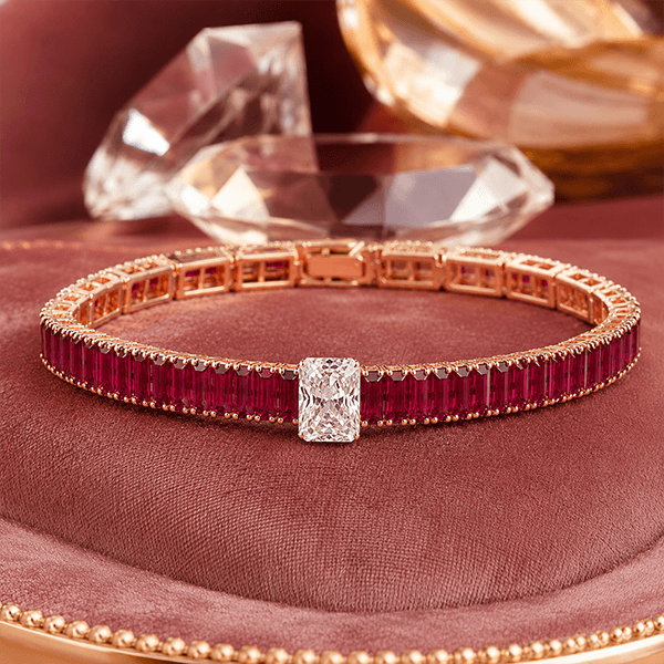 Luxury Ruby Sapphire Baguette Cut Tennis Bracelet For Women