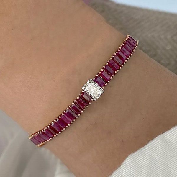 Two Tone Radiant Cut Ruby Sapphire Tennis Bracelet For Women Belovegrace