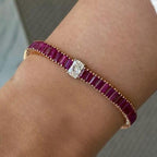 Two Tone Radiant Cut Ruby Sapphire Tennis Bracelet For Women Belovegrace