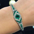 Art Deco Halo Asscher Cut Emerald Sapphire Bracelet For Women Belovegrace