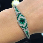 Art Deco Halo Asscher Cut Emerald Sapphire Bracelet For Women Belovegrace