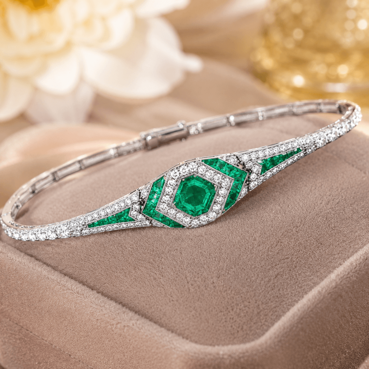 Luxury Jewelry Vintage Halo Asscher Cut Emerald Sapphire  Bracelet For Women