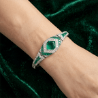 Art Deco Halo Asscher Cut Emerald & White Sapphire Bracelet For Women