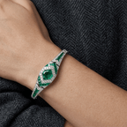 Art Deco Halo Asscher Cut Emerald & White Sapphire Bracelet For Women