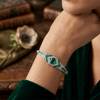 Art Deco Halo Asscher Cut Emerald & White Sapphire Bracelet For Women