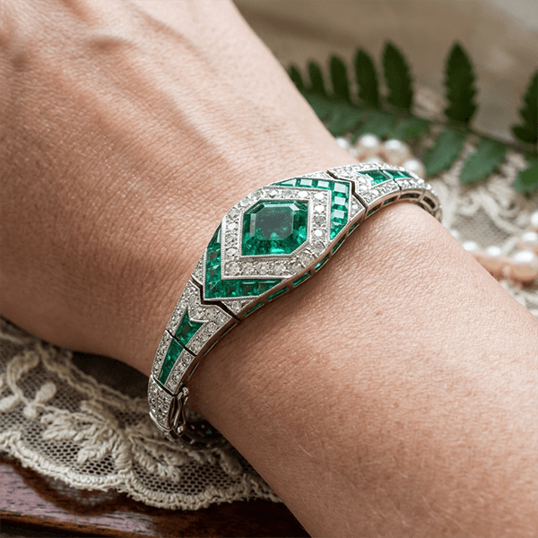 Luxury Jewelry Vintage Halo Asscher Cut Emerald Sapphire  Bracelet For Women