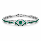 Art Deco Halo Asscher Cut Emerald & White Sapphire Bracelet For Women