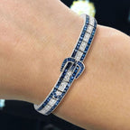 Art Deco Round Cut Blue Sapphire Bracelet For Women Belovegrace