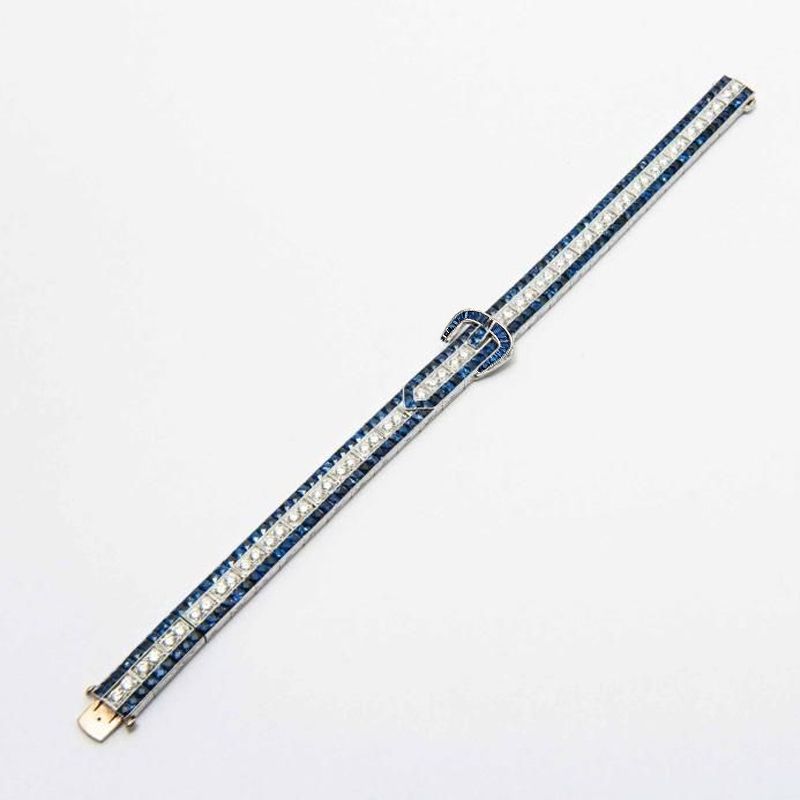 Art Deco Round Cut Blue Sapphire Bracelet For Women Belovegrace
