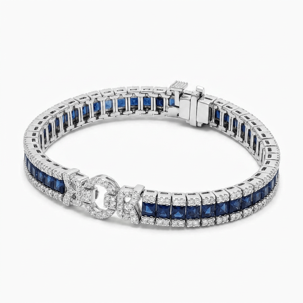 Vintage Blue Sapphire Princess Cut Tennis Bracelet for Women