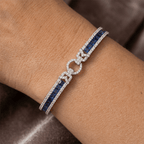 Vintage Unique Design Princess Cut White & Blue Sapphire Bracelet For Women