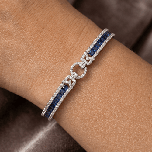 Vintage Blue Sapphire Princess Cut Tennis Bracelet for Women