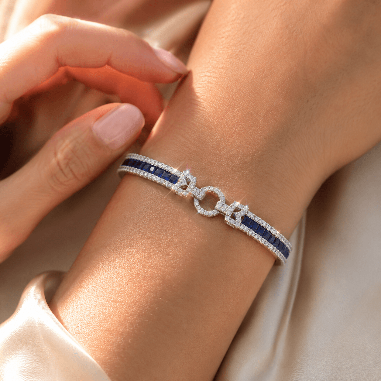 Vintage Blue Sapphire Princess Cut Tennis Bracelet for Women