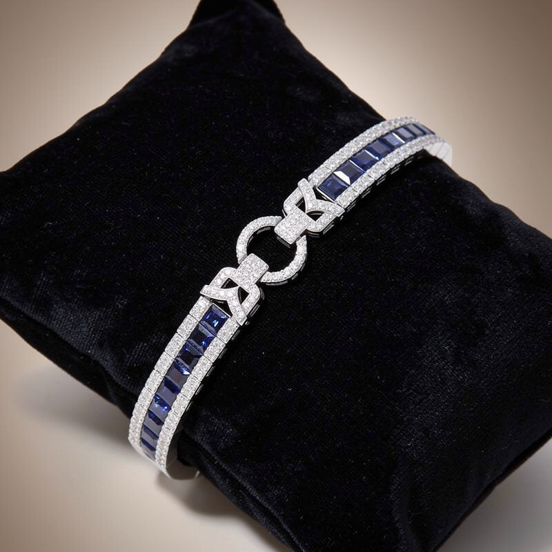 Vintage Blue Sapphire Princess Cut Tennis Bracelet for Women