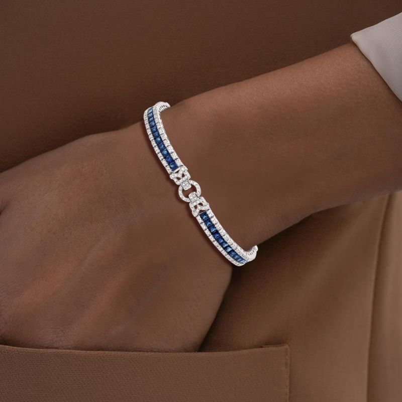 Radiant Cut Blue Sapphire Tennis Bracelet For Women Belovegrace