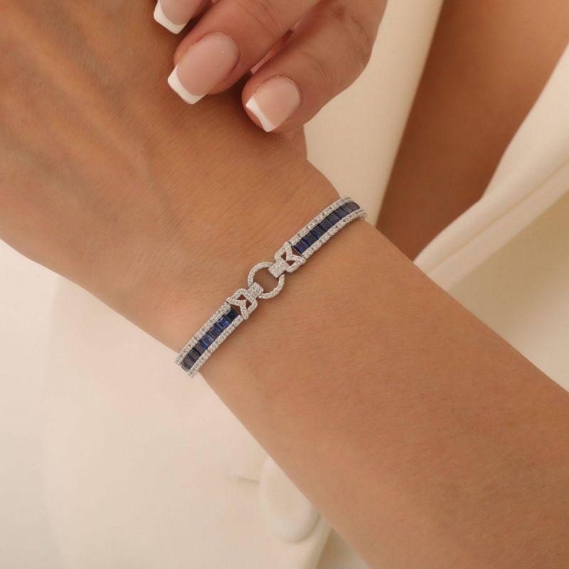Radiant Cut Blue Sapphire Tennis Bracelet For Women Belovegrace