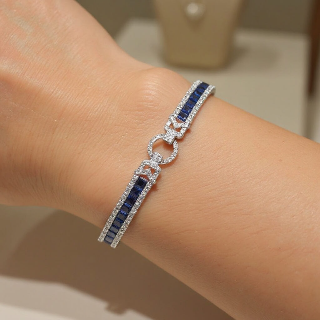 Vintage Blue Sapphire Princess Cut Tennis Bracelet for Women
