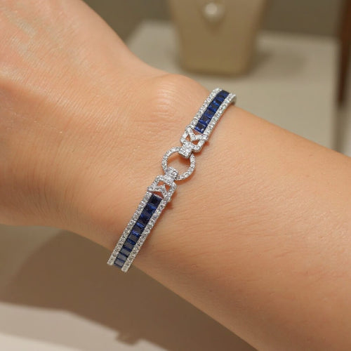 Vintage Blue Sapphire Princess Cut Tennis Bracelet for Women