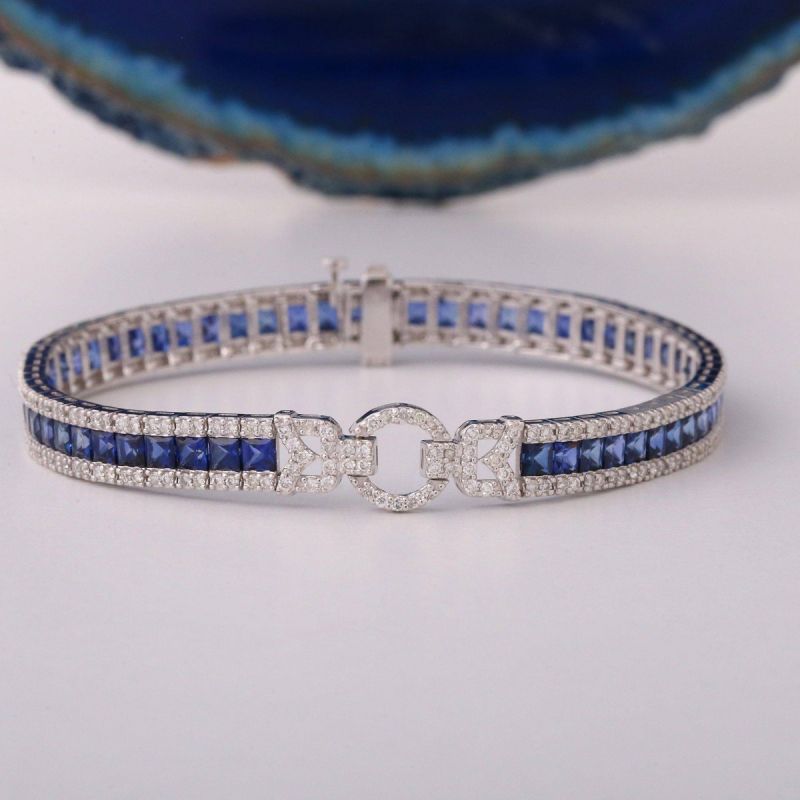 Radiant Cut Blue Sapphire Tennis Bracelet For Women Belovegrace
