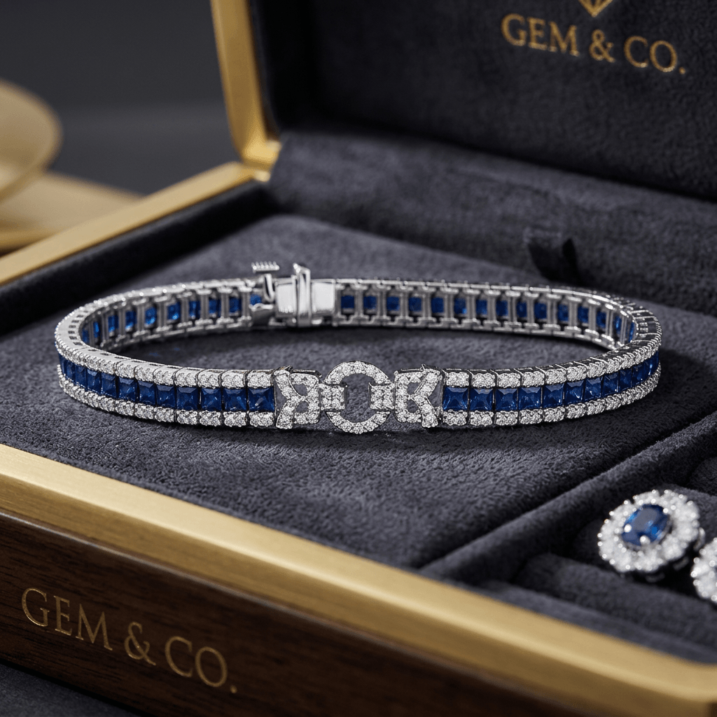 Vintage Blue Sapphire Princess Cut Tennis Bracelet for Women