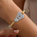 Art Deco Two Tone Round Cut White Sapphire Tennis Bracelet For Women Belovegrace