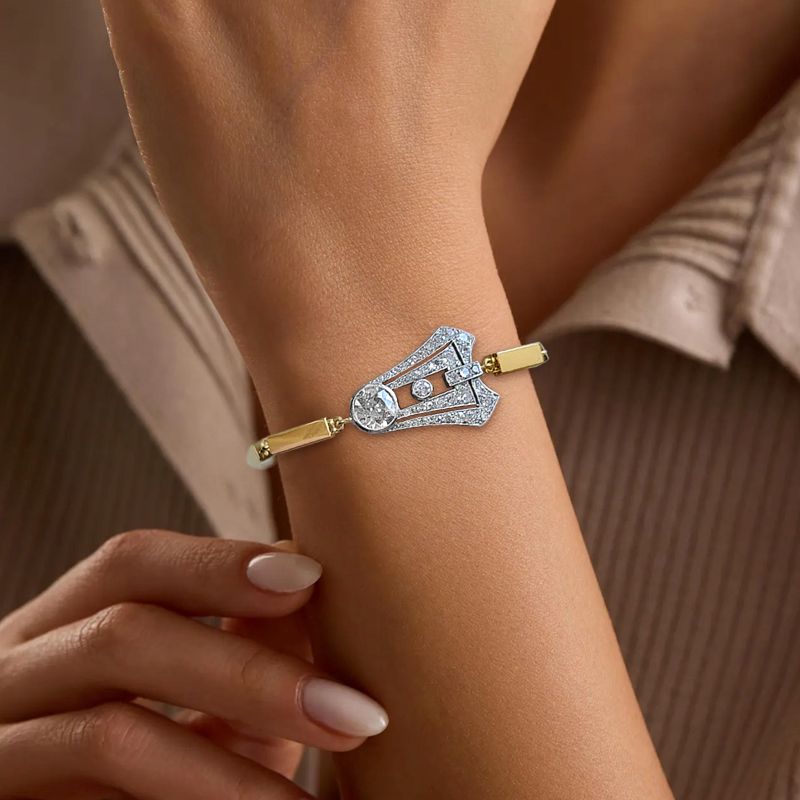 Art Deco Two Tone Round Cut White Sapphire Tennis Bracelet For Women Belovegrace