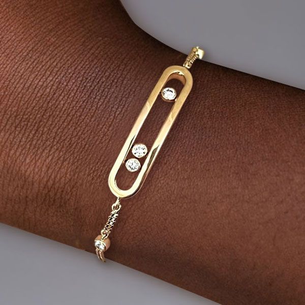 Unique White Sapphire Round Cut Golden Bracelet For Women Belovegrace