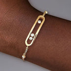 Unique White Sapphire Round Cut Golden Bracelet For Women Belovegrace