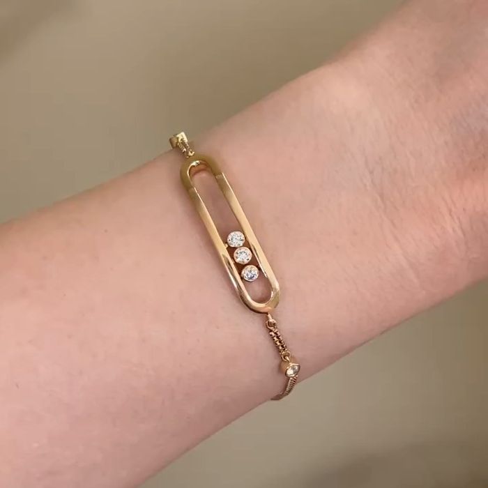 Unique White Sapphire Round Cut Golden Bracelet For Women Belovegrace
