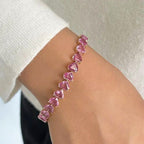 Golden Pink Sapphire Heart Cut Tennis Bracelet For Women Belovegrace