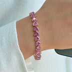 Golden Pink Sapphire Heart Cut Tennis Bracelet For Women Belovegrace