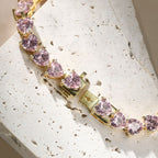 Golden Pink Sapphire Heart Cut Tennis Bracelet For Women Belovegrace