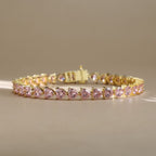 Golden Pink Sapphire Heart Cut Tennis Bracelet For Women Belovegrace