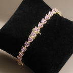 Golden Pink Sapphire Heart Cut Tennis Bracelet For Women Belovegrace